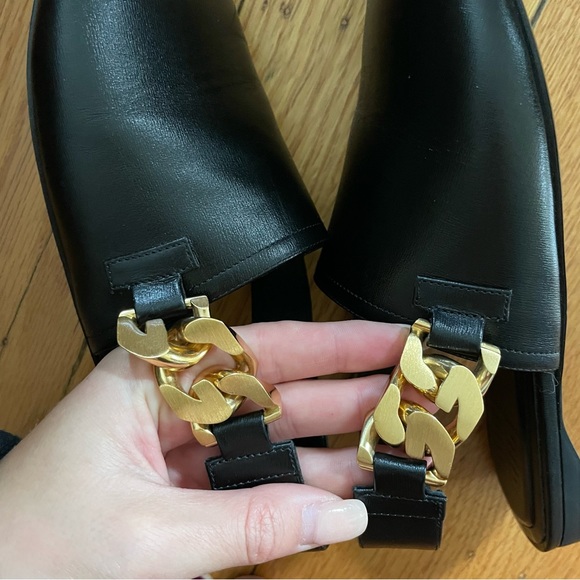 EUC Givenchy G Chain Slingback Leather Flats Mules with Gold Chain - Picture 3 of 11